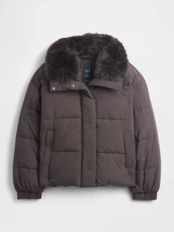 Faux Fur-Trim Puffer Jacket