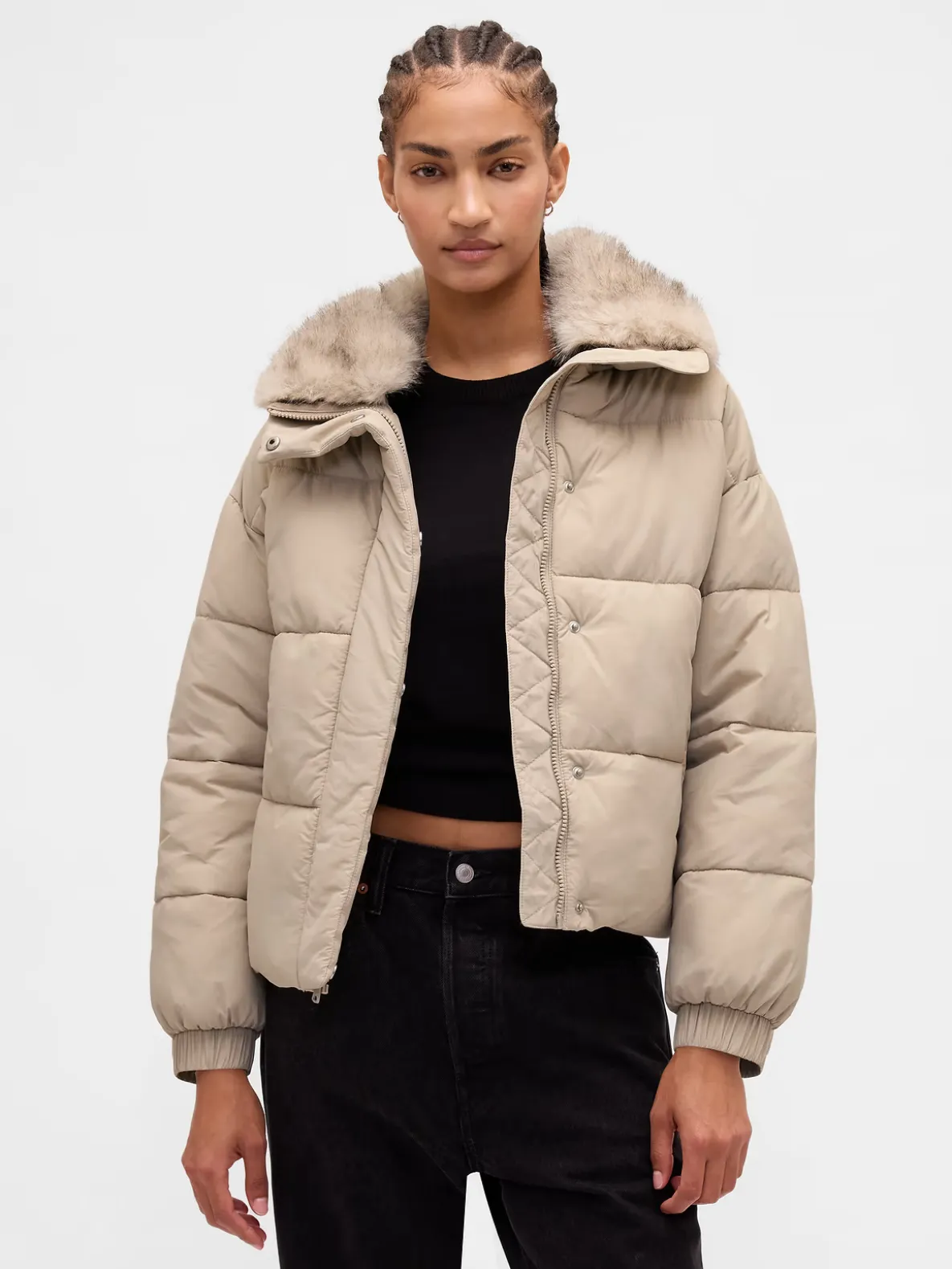 Faux Fur-Trim Puffer Jacket