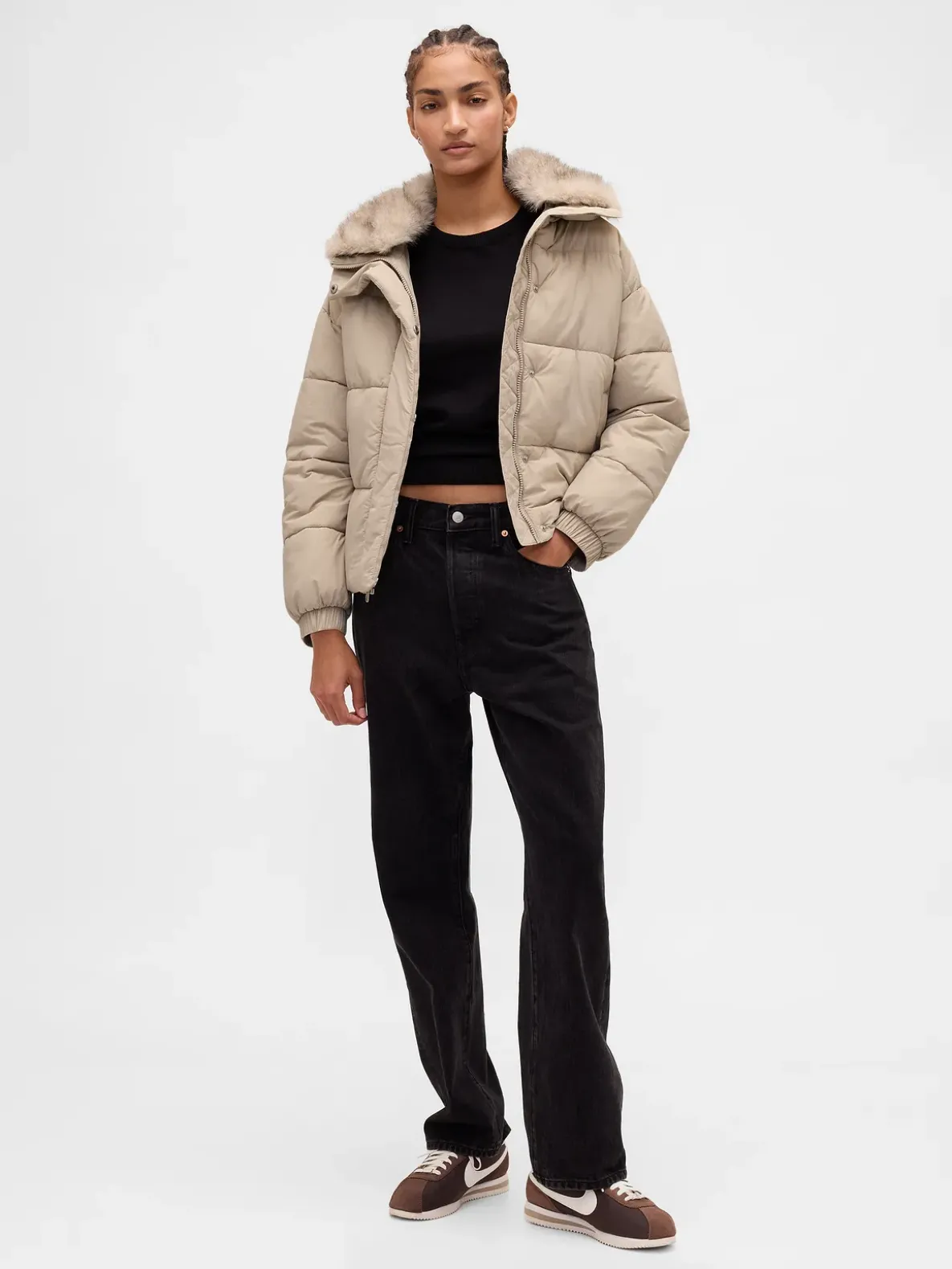Faux Fur-Trim Puffer Jacket