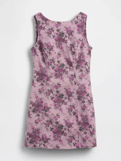 Floral Boatneck Open-Back Mini Dress