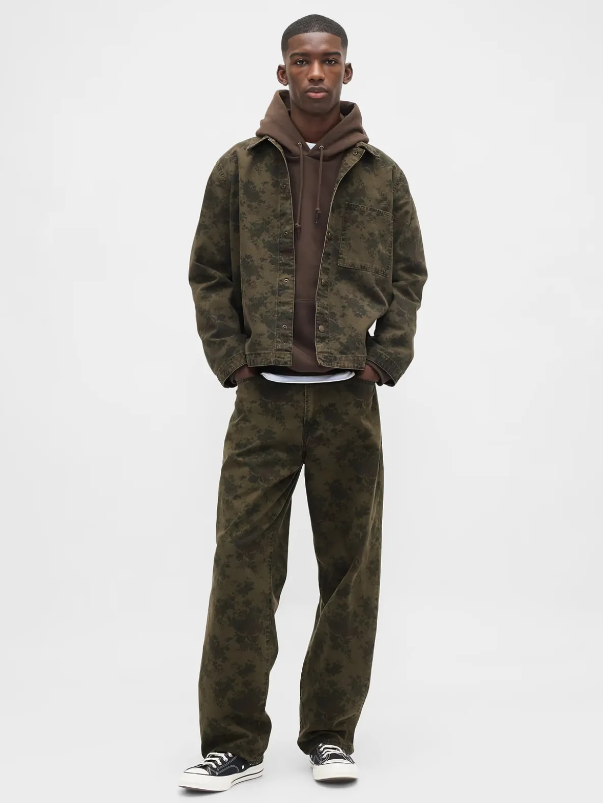 Floral Canvas Baggy Jeans