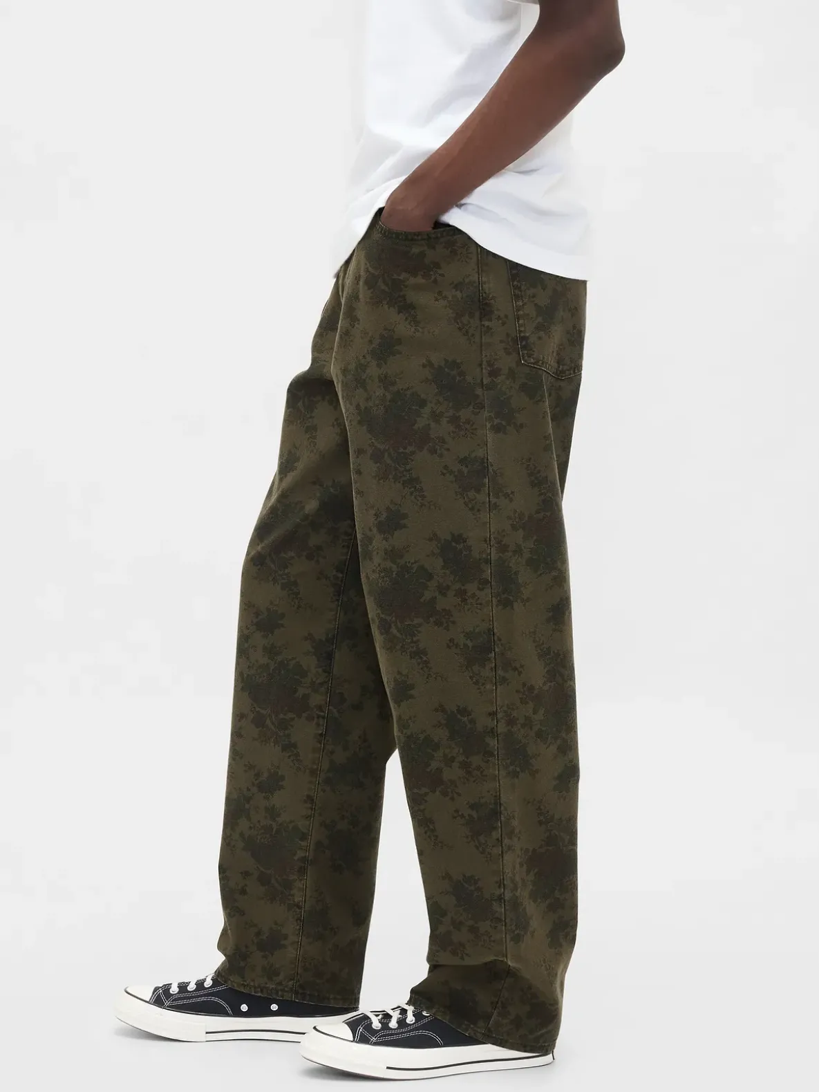 Floral Canvas Baggy Jeans