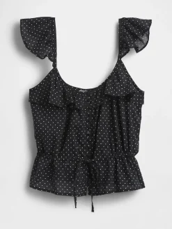 Flutter-Sleeve Tie-Waist Top