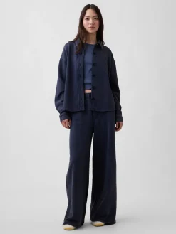 French Terry Oversized Button-Front Shirt