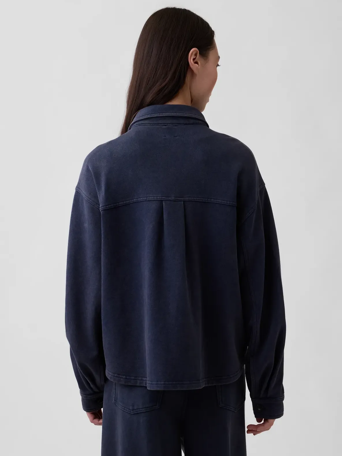 French Terry Oversized Button-Front Shirt