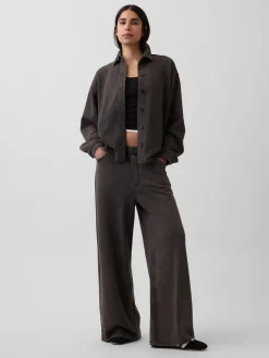 French Terry Oversized Button-Front Shirt
