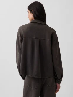 French Terry Oversized Button-Front Shirt