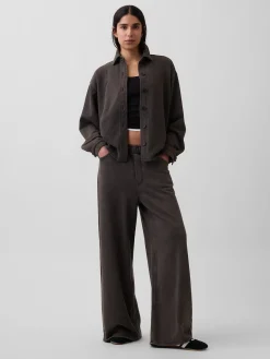 French Terry Oversized Button-Front Shirt