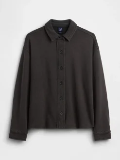 French Terry Oversized Button-Front Shirt