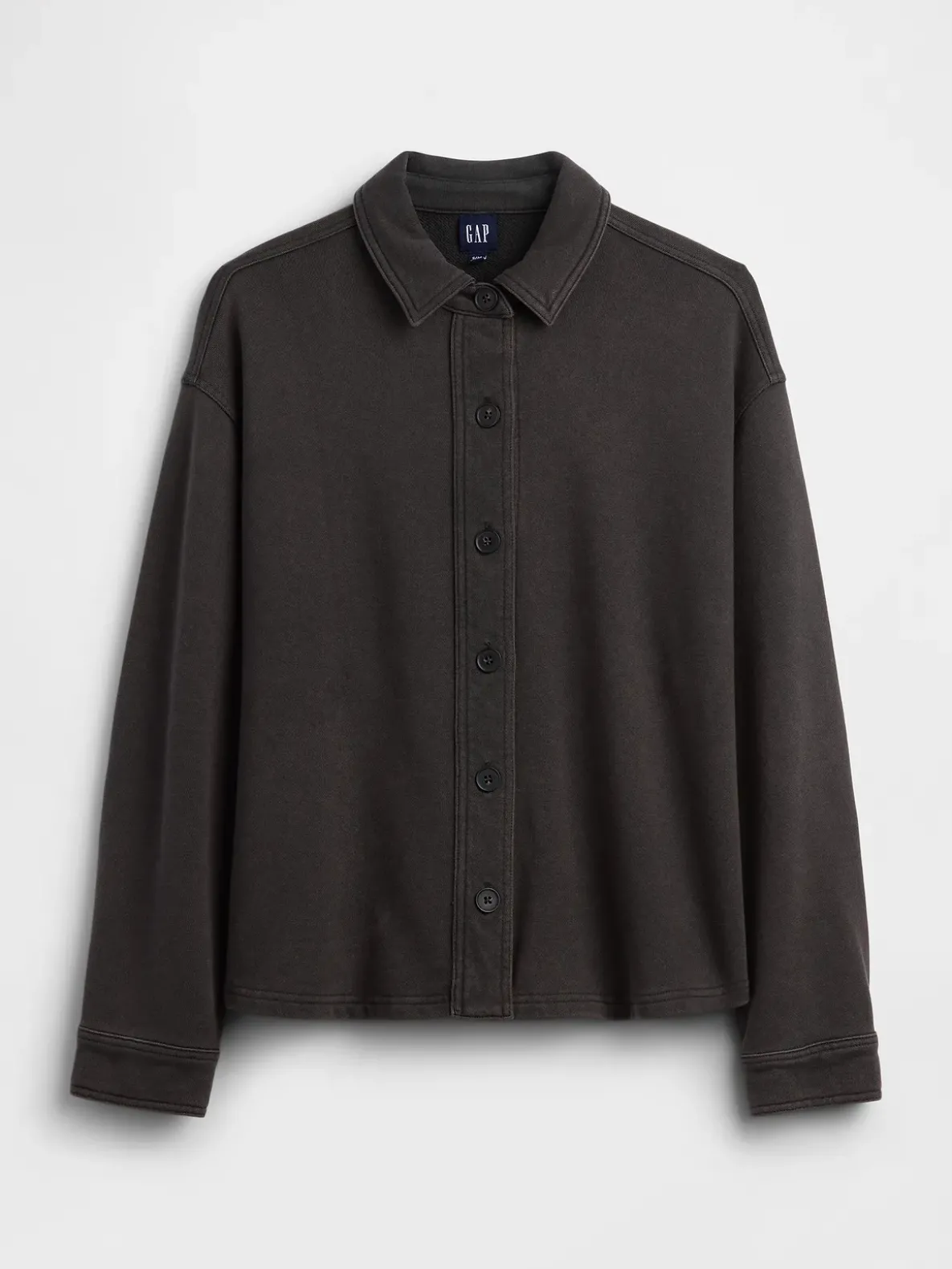 French Terry Oversized Button-Front Shirt