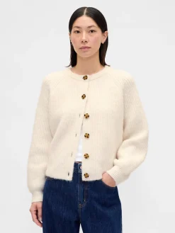 Fuzzy Shaker-Stitch Cardigan