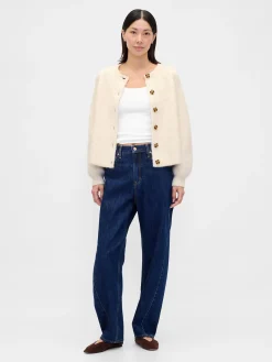 Fuzzy Shaker-Stitch Cardigan