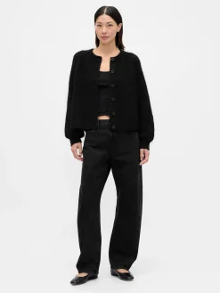 Fuzzy Shaker-Stitch Cardigan