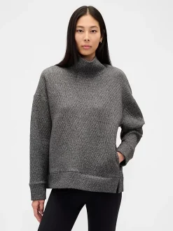 GapFit Quilted Jacquard Knit Funnel-Neck Pullover