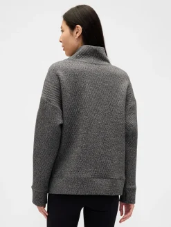 GapFit Quilted Jacquard Knit Funnel-Neck Pullover