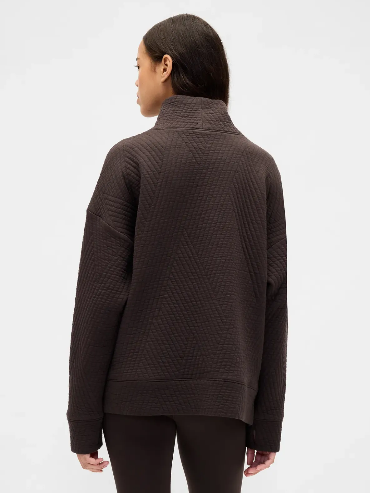 GapFit Quilted Jacquard Knit Funnel-Neck Pullover