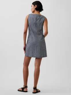Gingham Denim Shift Mini Dress