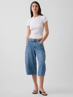High Rise Belted Barrel Culotte Jeans