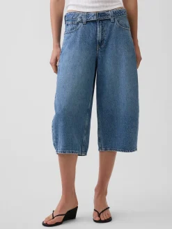 High Rise Belted Barrel Culotte Jeans