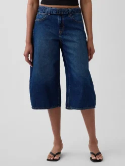 High Rise Belted Culotte Barrel Jeans