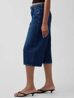 High Rise Belted Culotte Barrel Jeans