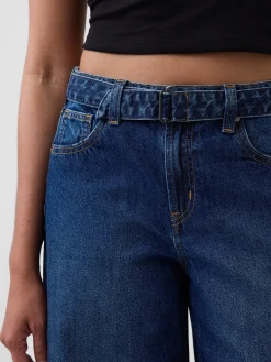 High Rise Belted Culotte Barrel Jeans