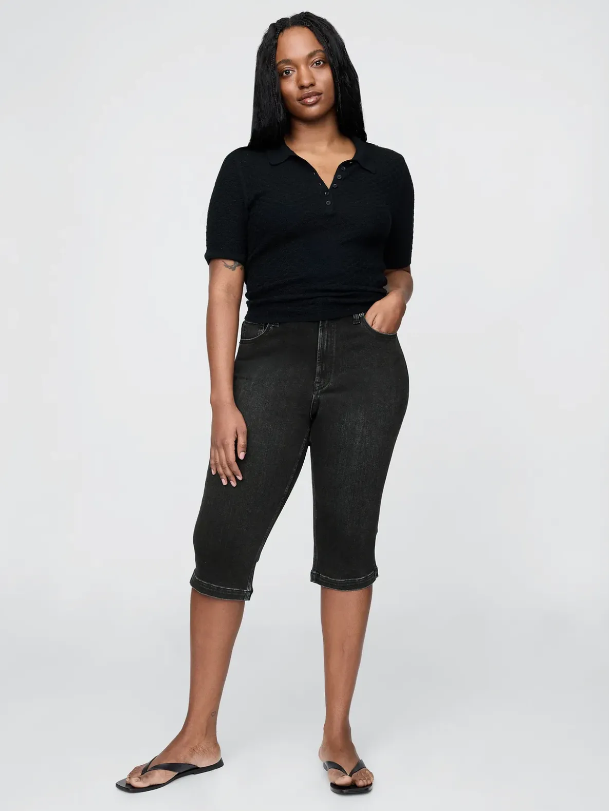 High Rise Cropped Capri Jeans