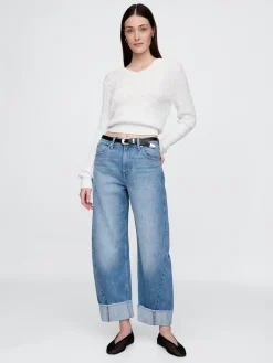 High Rise Cuffed Barrel Jeans