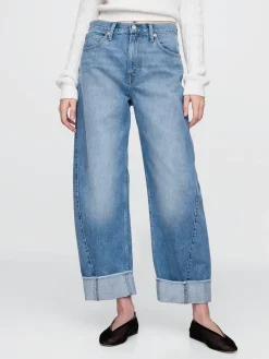 High Rise Cuffed Barrel Jeans