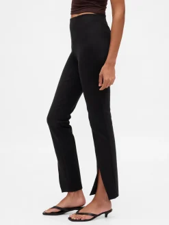 High Rise Double Knit Split-Hem Flare Pants