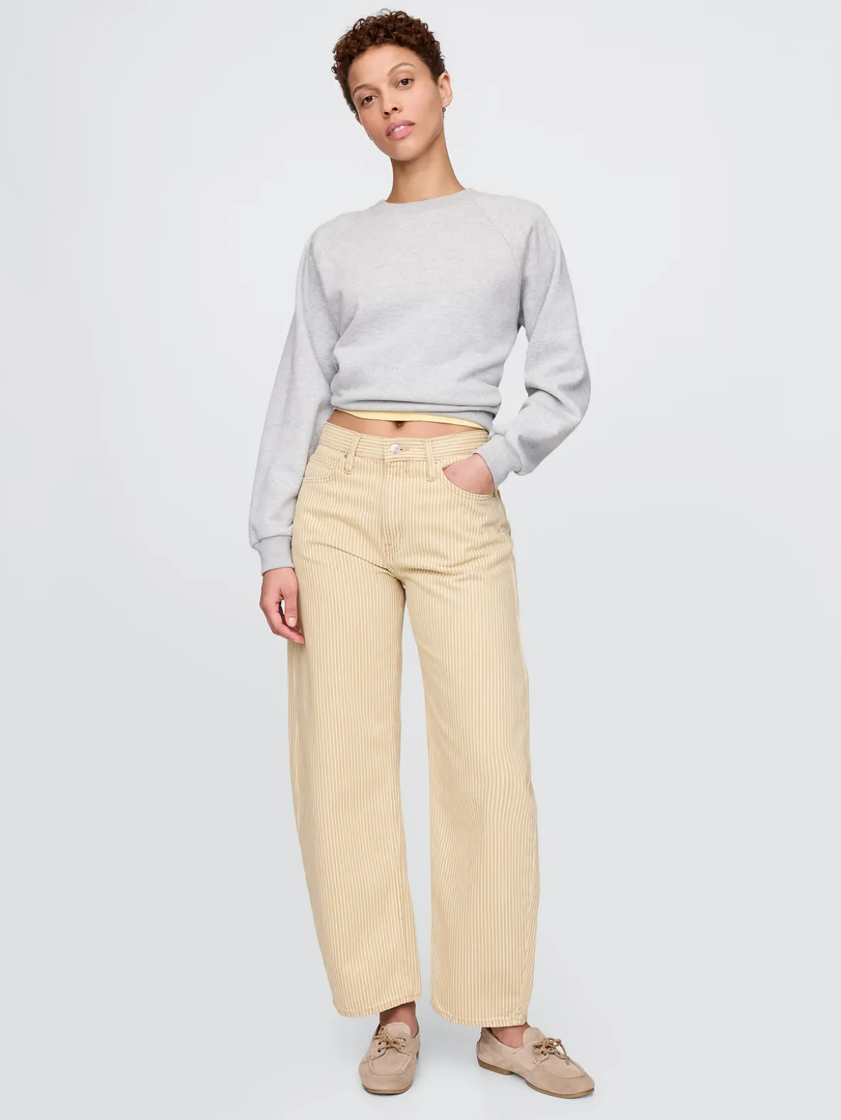 High Rise Khaki Stripe Barrel Jeans