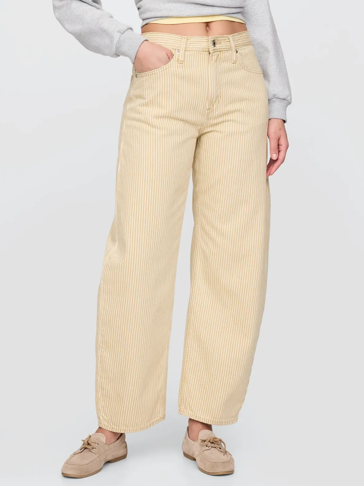 High Rise Khaki Stripe Barrel Jeans