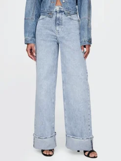 High Rise Stride Cuffed Wide-Leg Jeans