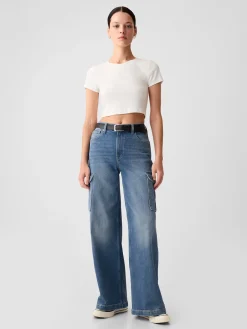 High Rise Stride Wide-Leg Cargo Jeans
