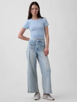 High Rise Stride Wide-Leg Ankle Jeans