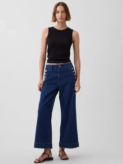 High Rise Stride Wide-Leg Ankle Sailor Jeans