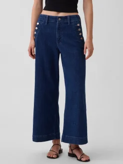 High Rise Stride Wide-Leg Ankle Sailor Jeans