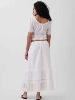 High Rise Tiered Lace-Trim Maxi Skirt