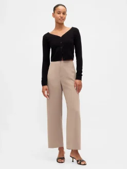 High Rise Twill Straight Ankle Pants