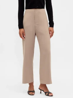 High Rise Twill Straight Ankle Pants
