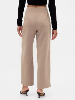 High Rise Twill Straight Ankle Pants