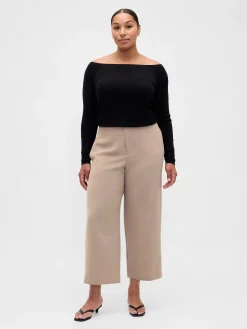 High Rise Twill Straight Ankle Pants