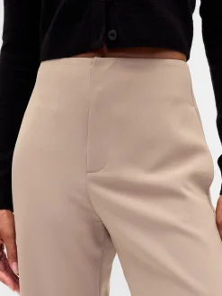 High Rise Twill Straight Ankle Pants