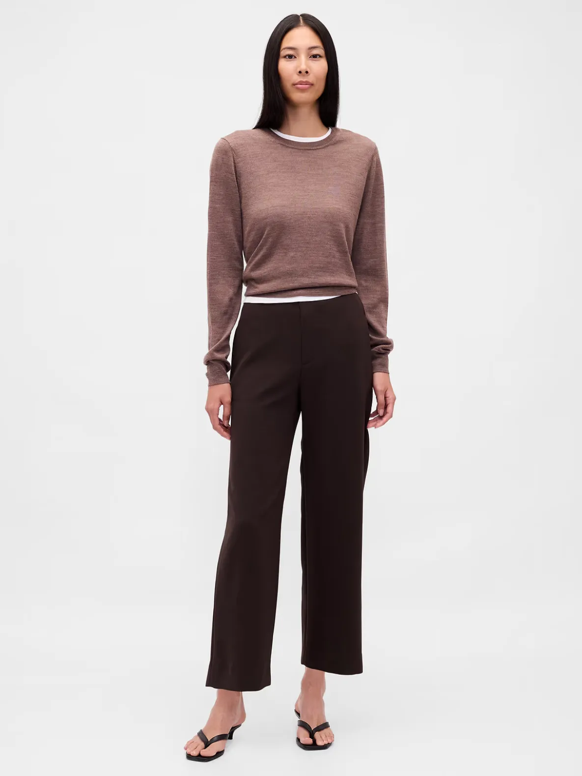 High Rise Twill Straight Ankle Pants