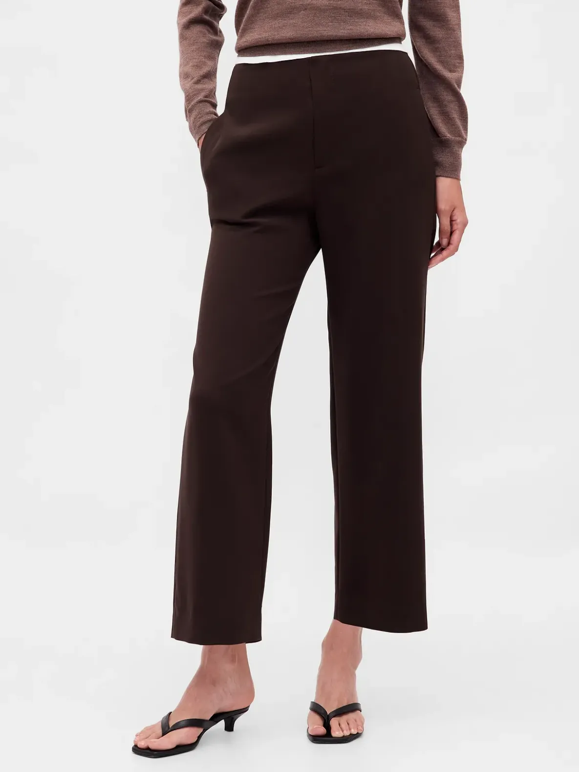 High Rise Twill Straight Ankle Pants