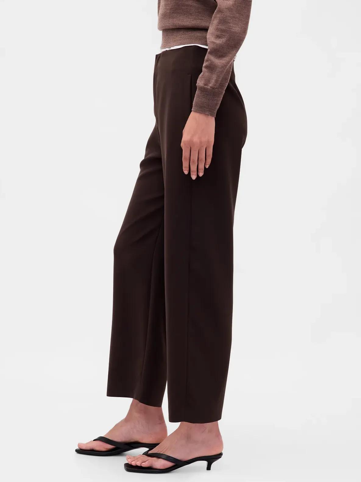 High Rise Twill Straight Ankle Pants