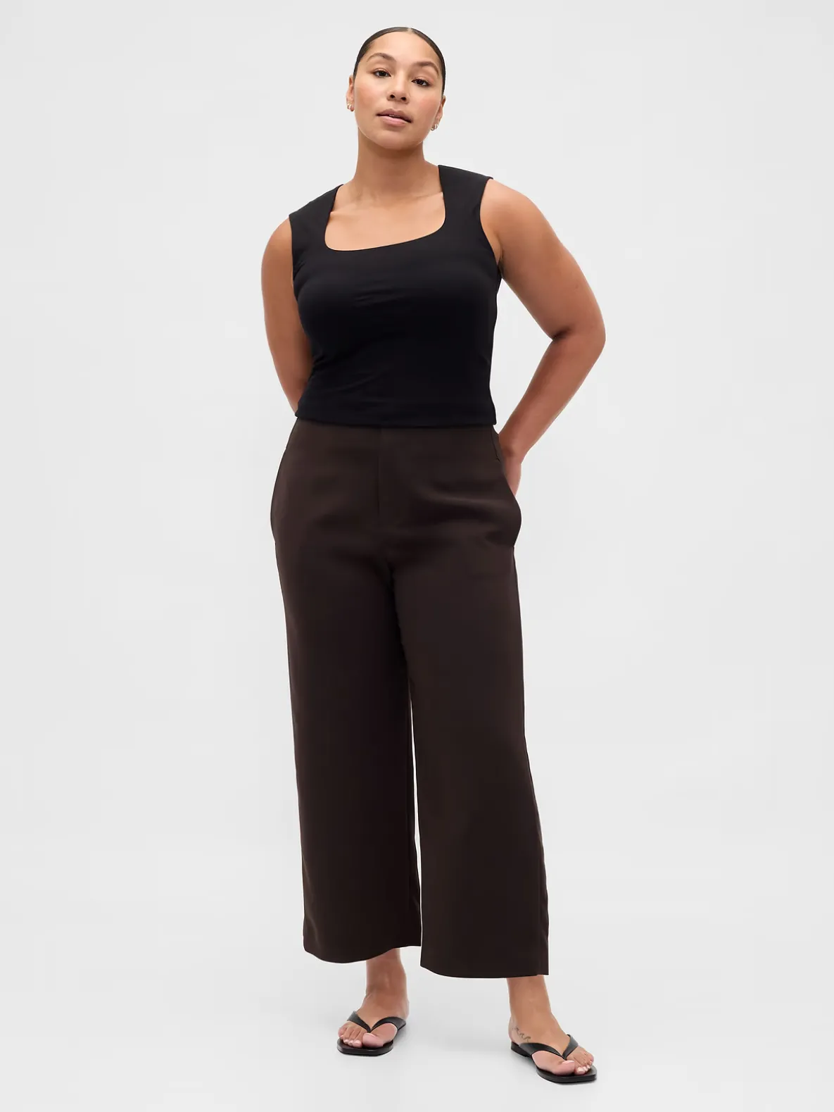High Rise Twill Straight Ankle Pants