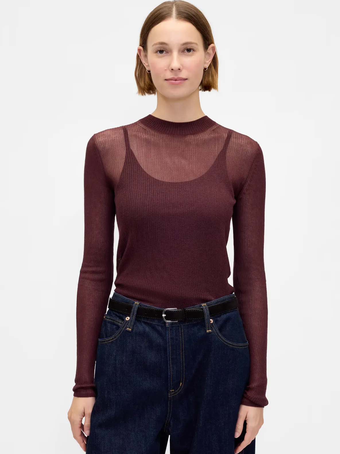 High-Neck Sheer Sweater