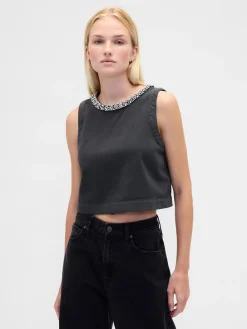 Jewel-Neck Shell Tank Top