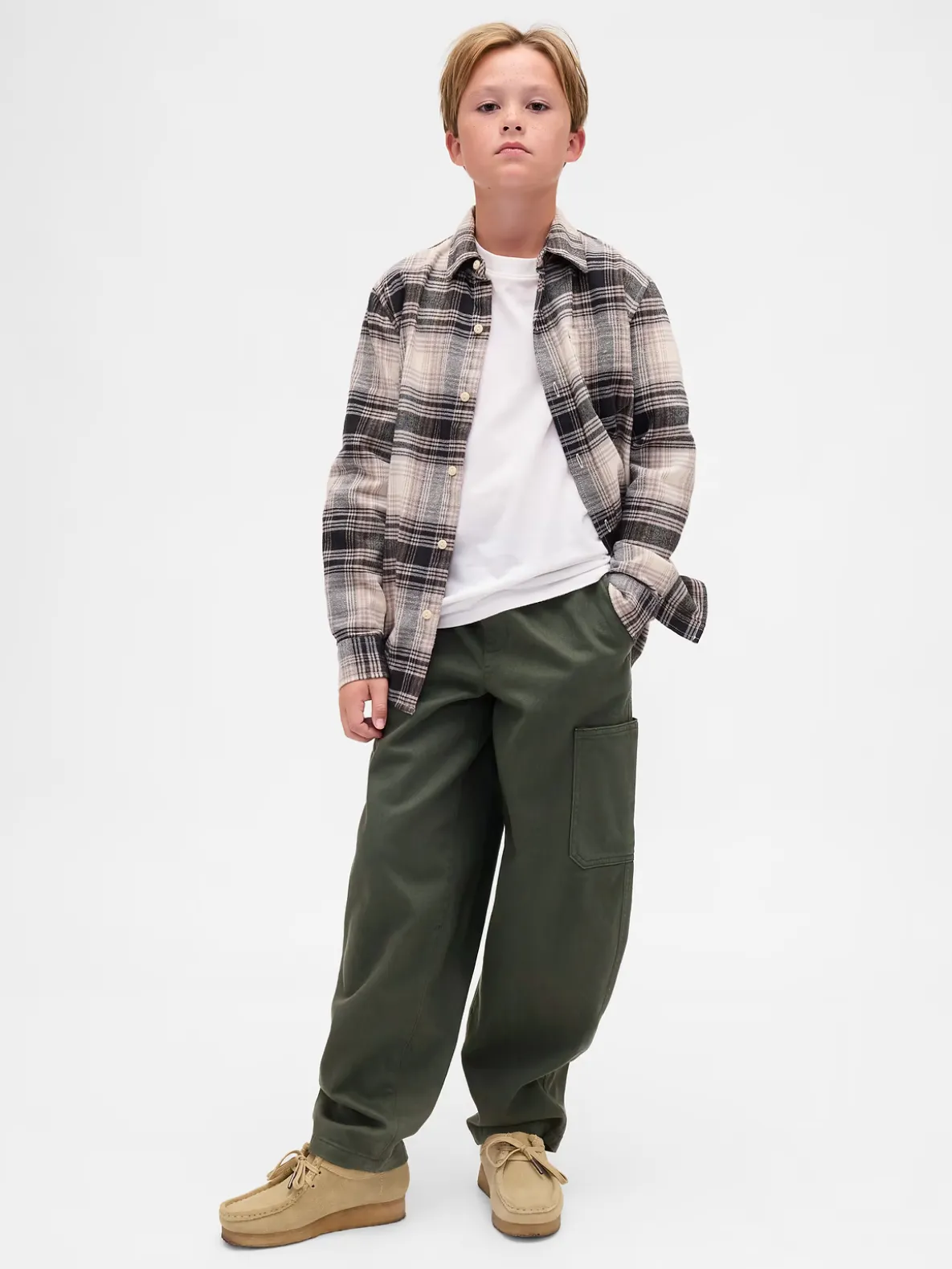 Kids Brushed Cargo Baggy Taper Pants